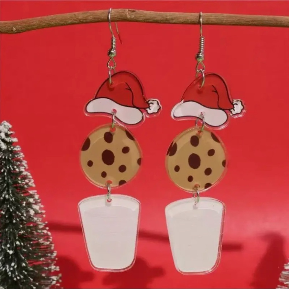 Dani Santa Hat Cookie and Milk Earrings